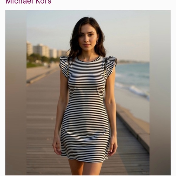 Michael Kors Dresses & Skirts - Michael Kors Olive and White Striped Dress In Excellent condition.